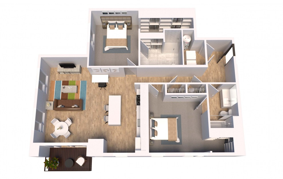 C7 - 2 bedroom floorplan layout with 2 baths and 1314 square feet. (3D)