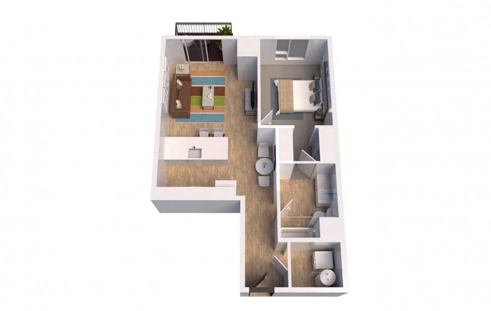 B11 - 1 bedroom floorplan layout with 1 bath and 727 square feet. (3D)
