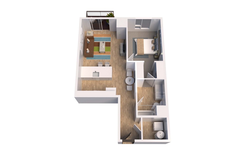 B11 - 1 bedroom floorplan layout with 1 bathroom and 727 square feet (3D)