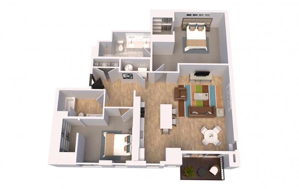 C8 - 2 bedroom floorplan layout with 2 baths and 1284 square feet. (3D)