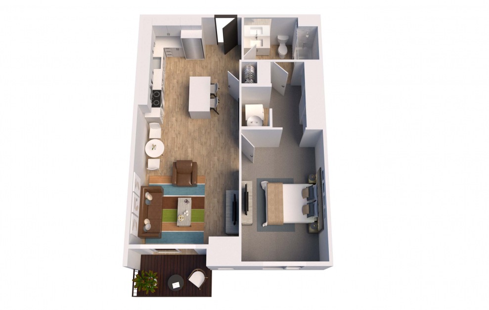 B1 - 1 bedroom floorplan layout with 1 bath and 780 square feet. (3D)